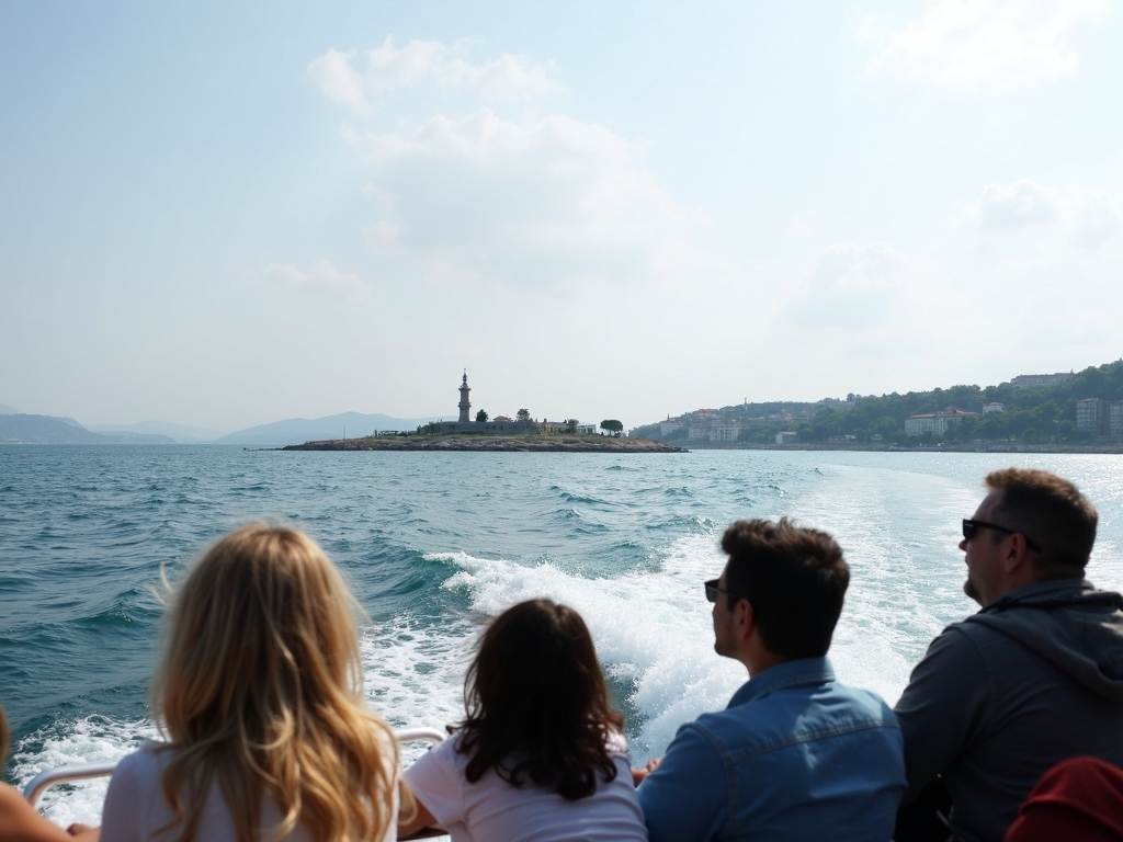 Çanakkale Boğazı'nda tekne turu yapan insanlar