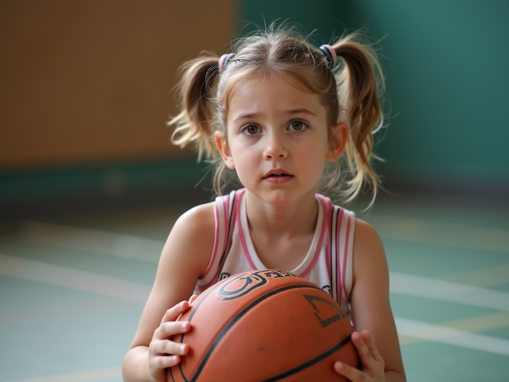Çanakkale'de bir spor salonunda basketbol oynayan genç bir kız.