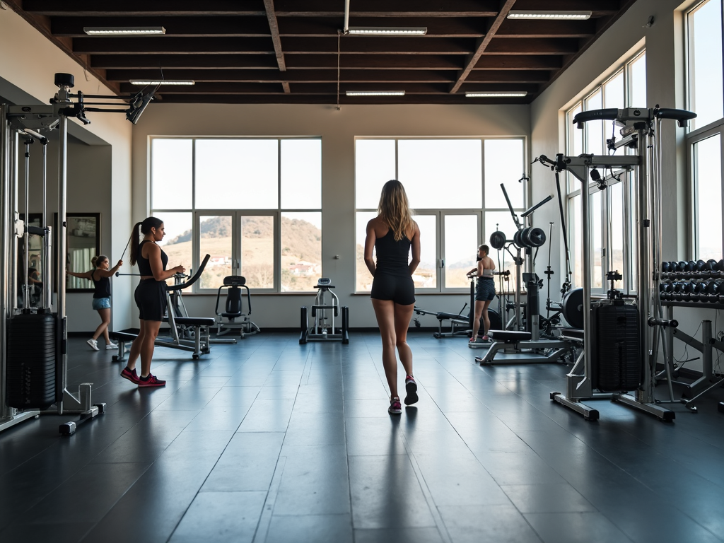 Çanakkale'deki modern bir spor salonunda genç kızlar egzersiz yapıyor