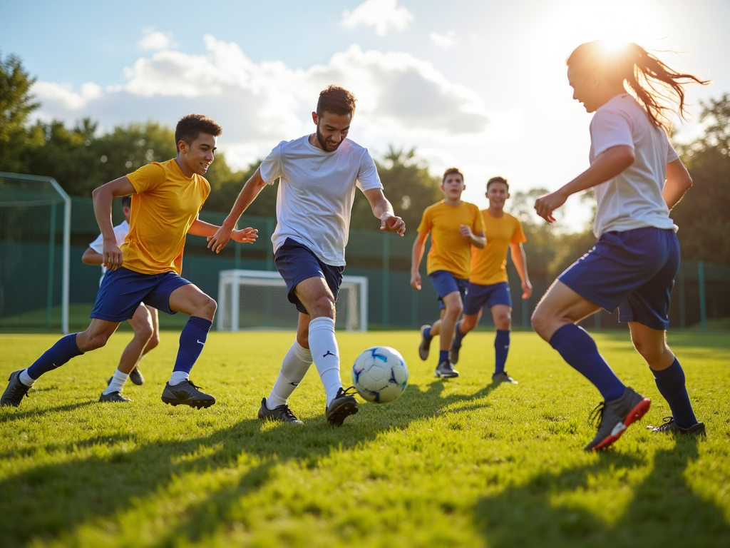 Gençlerin futbol oynarken takım çalışması ve fiziksel aktivite