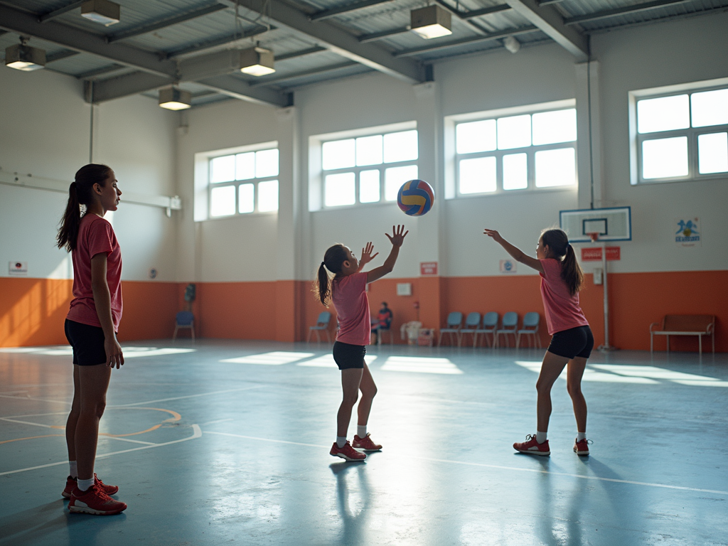Çanakkale Gençlik ve Spor İl Müdürlüğü Spor Salonu’nda voleybol oynayan genç kızlar