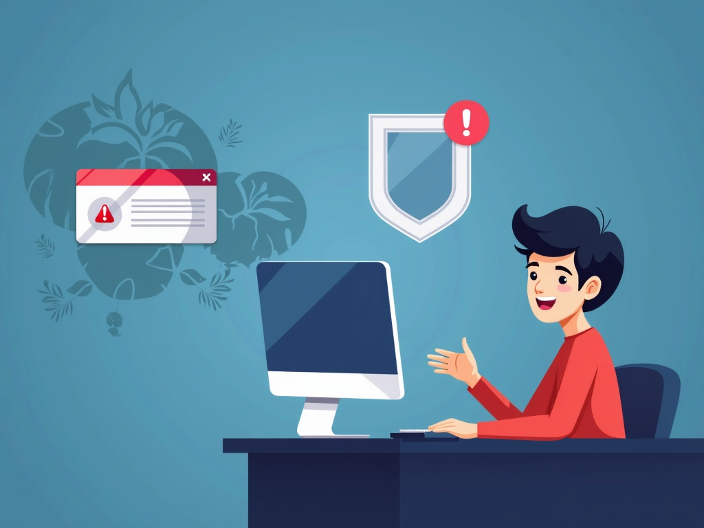 Bir kişi, güvenlik simgesi olan bir kalkanla korunan bilgisayarını güvenle kullanırken, bir phishing e-postasının engellendiğini gösteren görüntü.