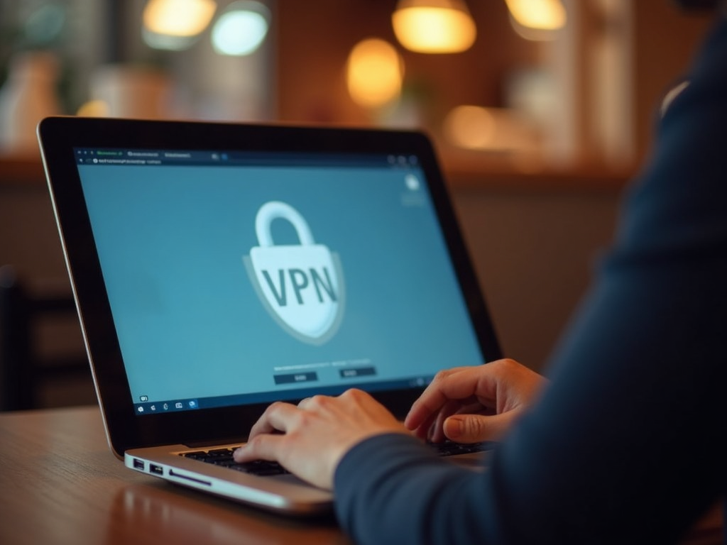 Kafede VPN kullanan bir kişinin fotoğrafı
