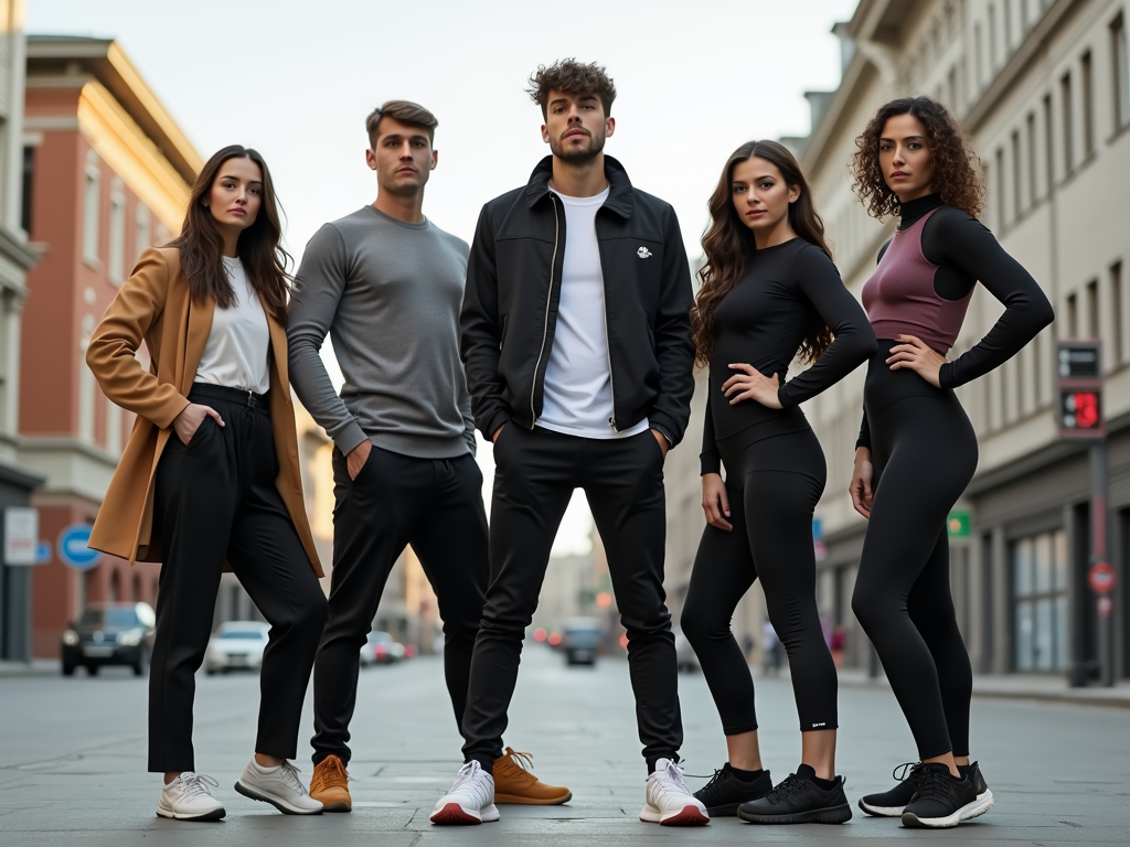 Akıllı kıyafetler giyen sporcuların dinamik pozları