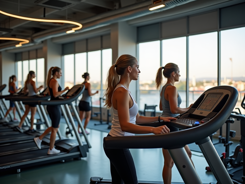 Çanakkale’deki bir spor salonunda egzersiz yapan genç kadınlar