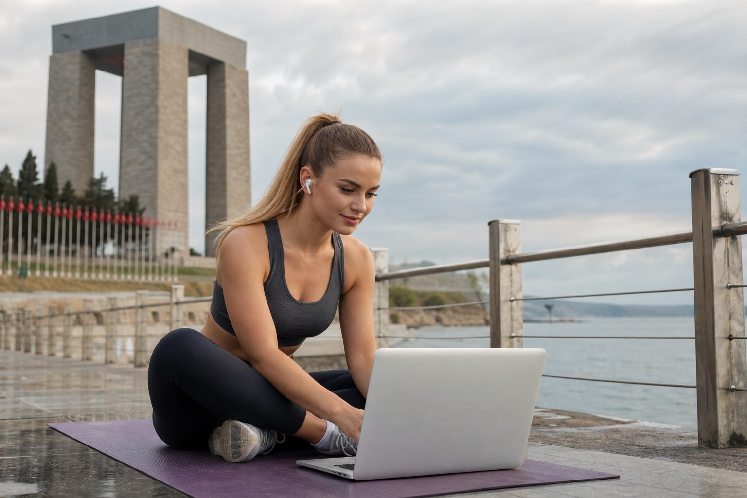 Çanakkale kız spor makyaj ile spor yapan kadın halka açık Wi-Fi'da güvenli VPN bağlantısı kuruyor