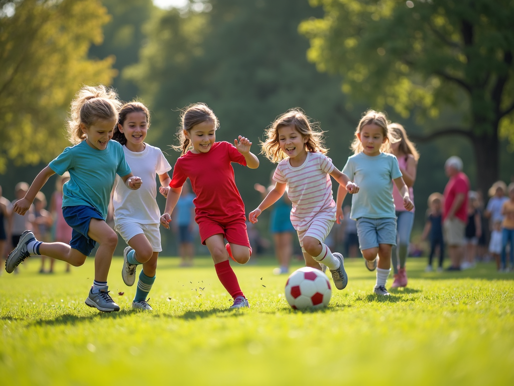 Çocuklar parkta futbol oynarken