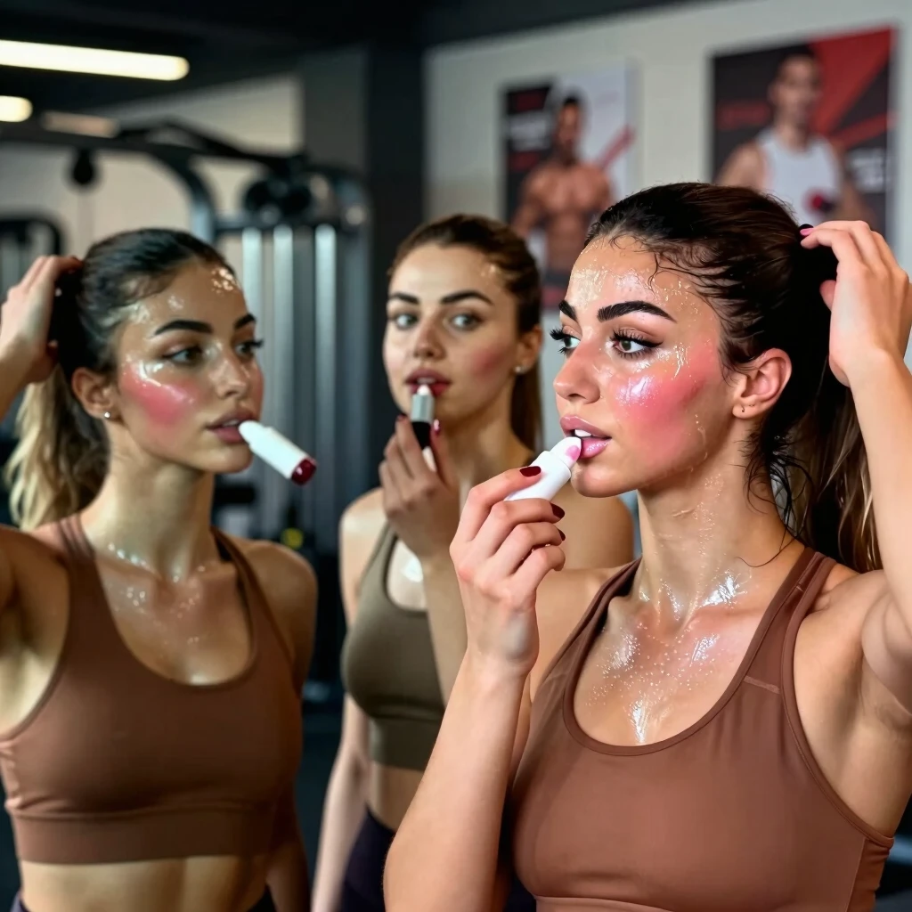 Çanakkale spor salonunda antrenman sonrası makyaj tazeleyen üç kız arkadaş