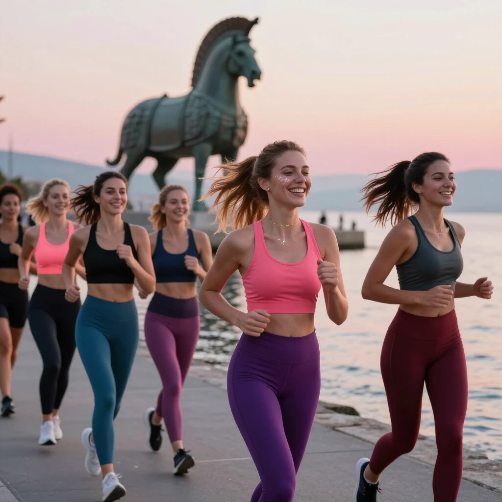 Çanakkale sahilinde spor yapan enerjik kadın grubu