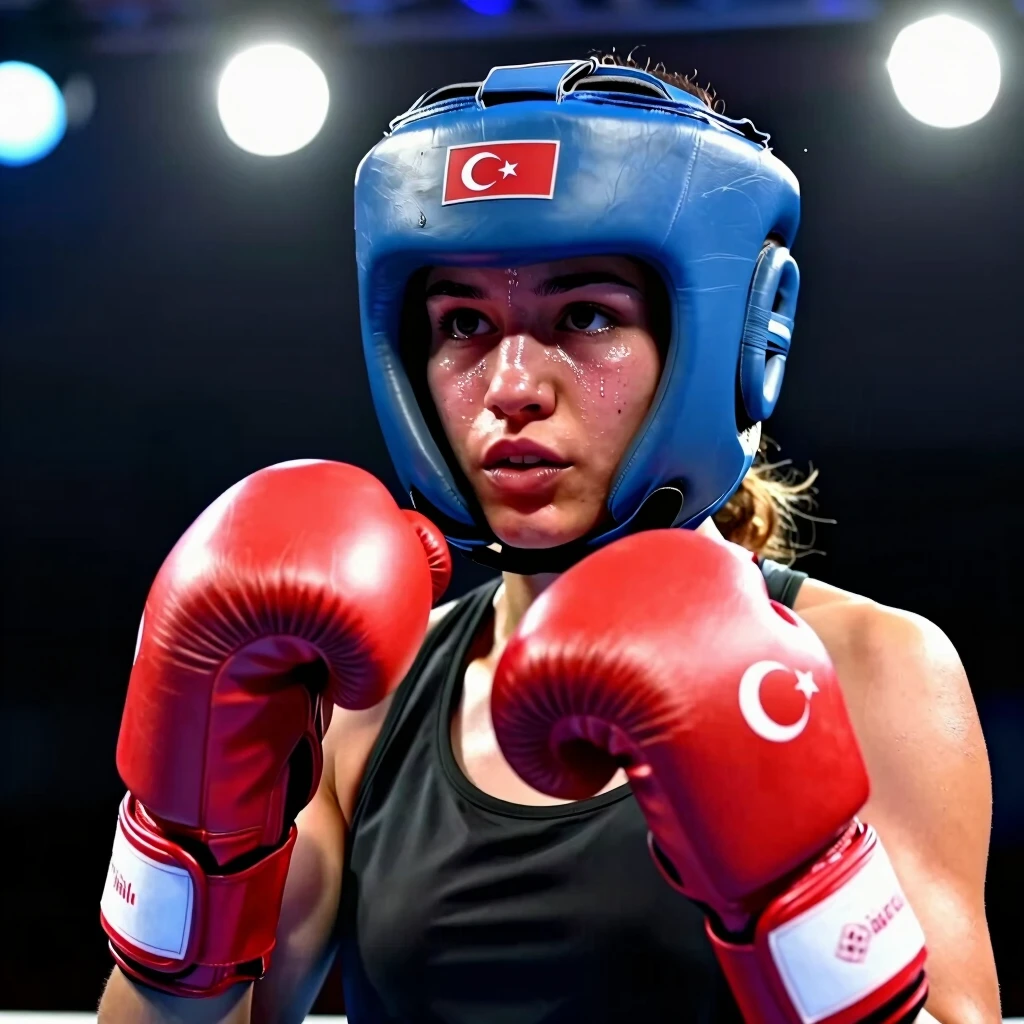 Genç Türk kadın boksörün ringdeki fotoğrafı