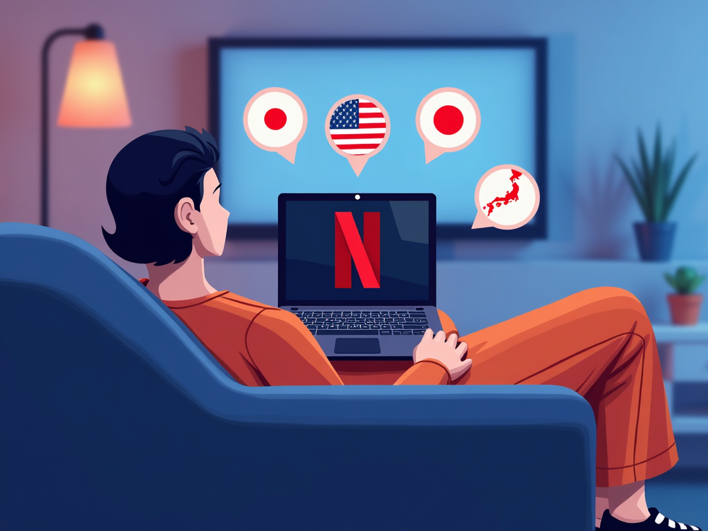 Netflix'i VPN ile izleyen kişi illüstrasyonu