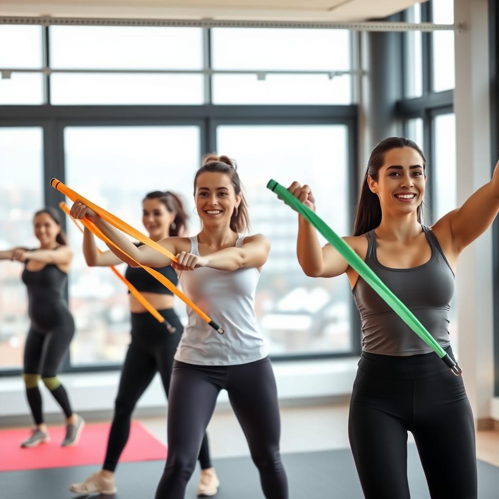 Çanakkale'deki genç kızlar, modern bir spor salonunda aerobik çalışması yapıyor.