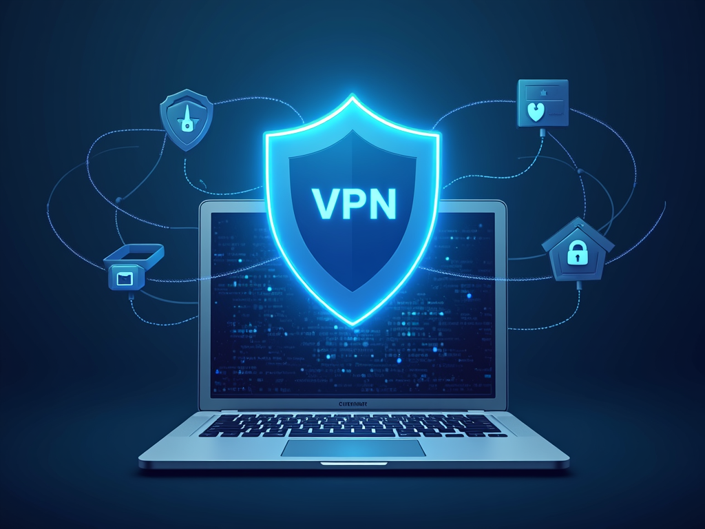 İnternete bağlı bir laptopu koruyan VPN kalkanı