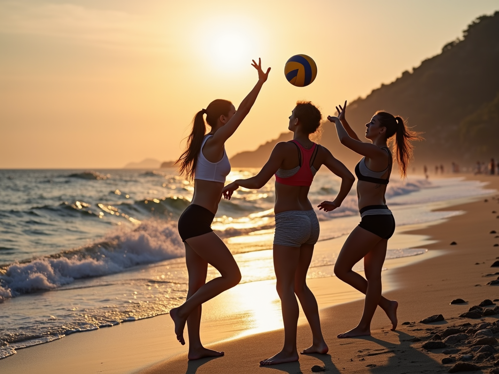 Çanakkale sahilinde voleybol oynayan kadınlar