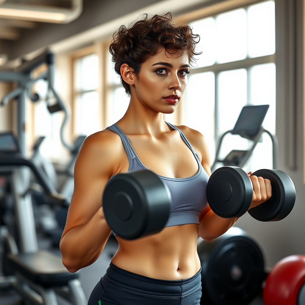 Spor salonunda ağırlık kaldıran motive kız