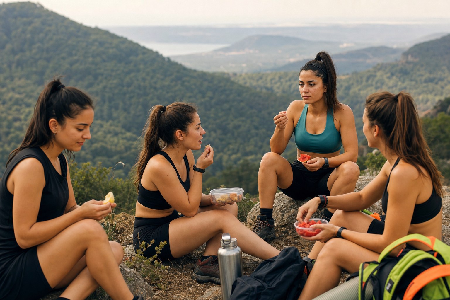 Kaz Dağları trekking turları ve kamp kampanyaları sırasında doğa içinde spor yapan çanakkale spor kızlar makyaj ve spor beslenme
