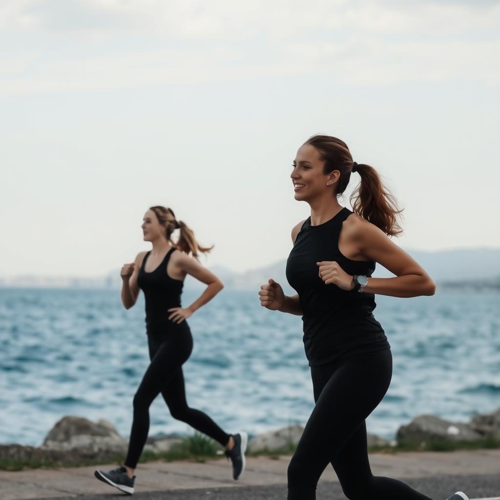 Çanakkale sahilinde koşu yapan kadınlar