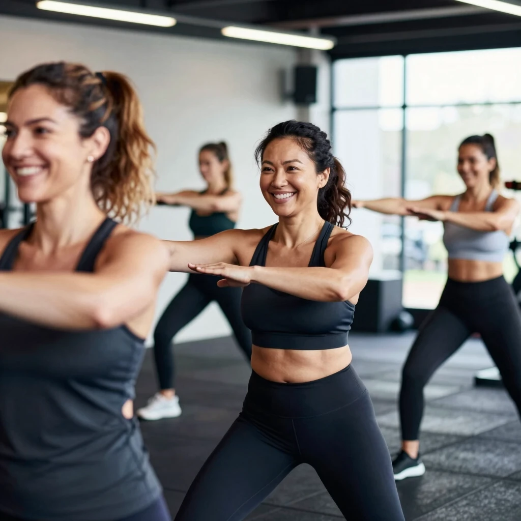 Spor yapan kadınların grup fotoğrafı