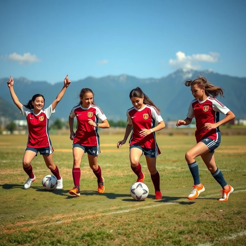 Spor dallarında genç kızların futbol oynadığı fotoğraf