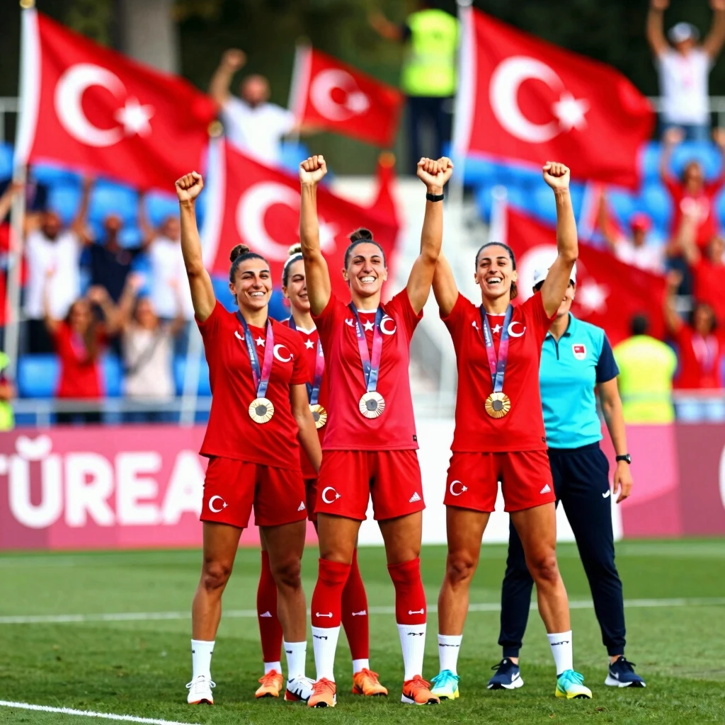 Türkiye kadın sporcular zafer anında kutlama yapıyor