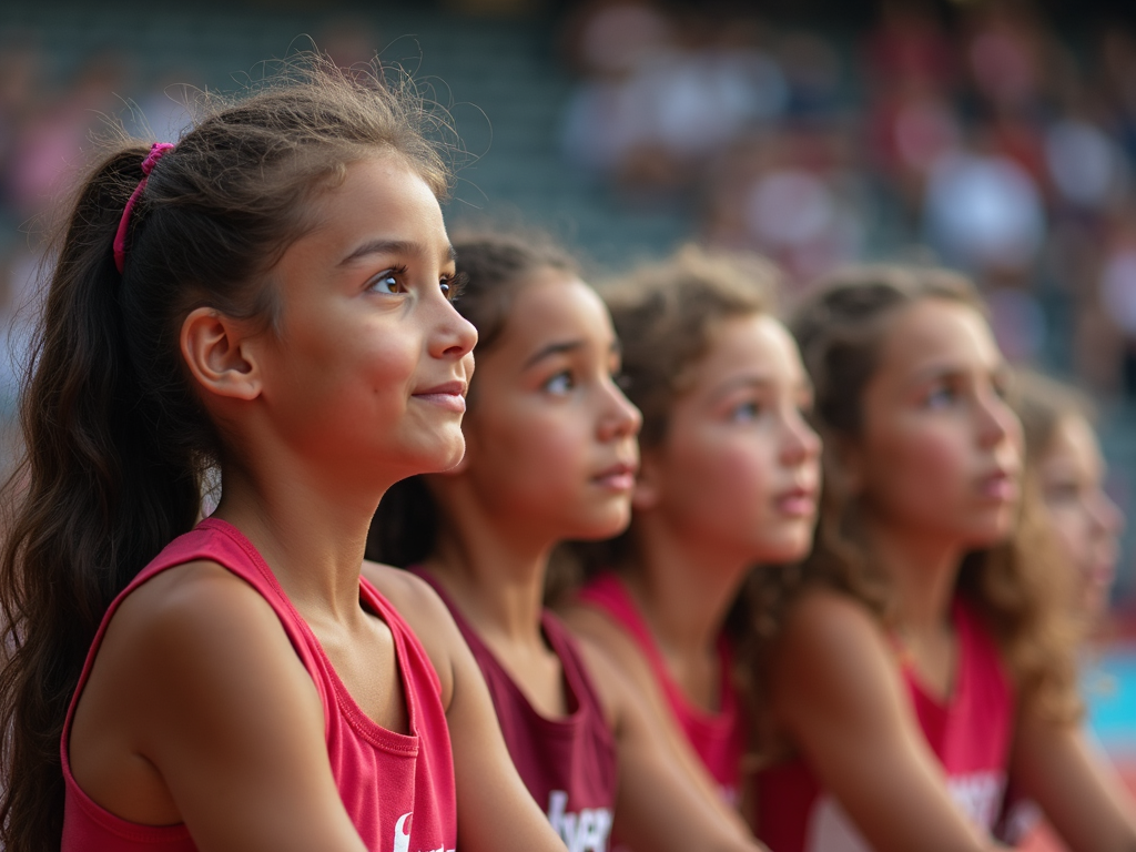 Genç kızlar kadın sporcuyu izliyor