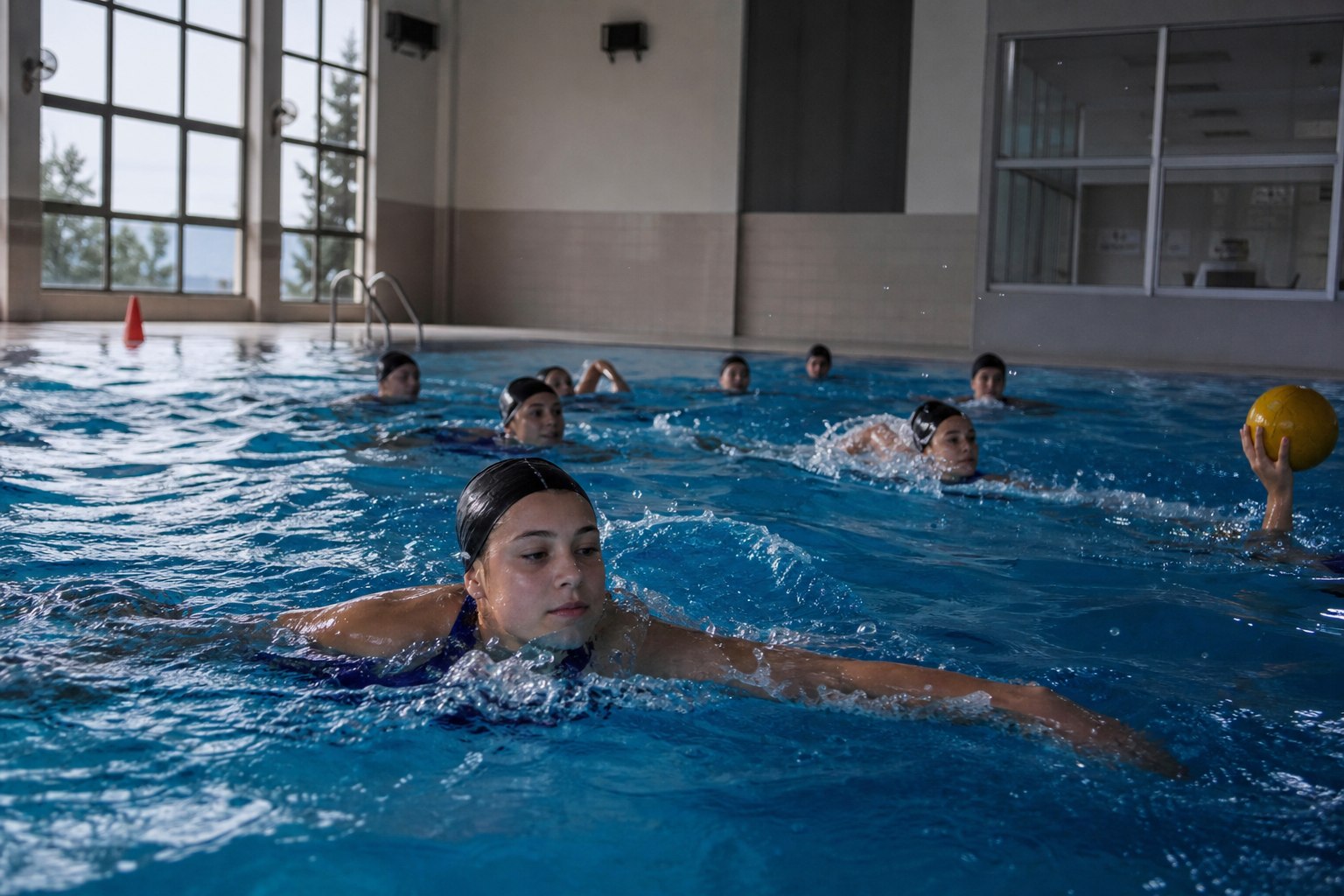 Çanakkale’de genç kızlar yüzme sporu antrenmanında