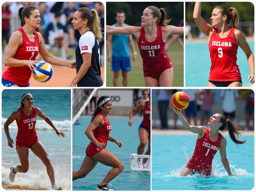 Çanakkale'den spor fotoğraflarının bir kolajı, voleybol, basketbol ve yüzme gibi çeşitli spor dallarında kadın sporcuları içeriyor.
