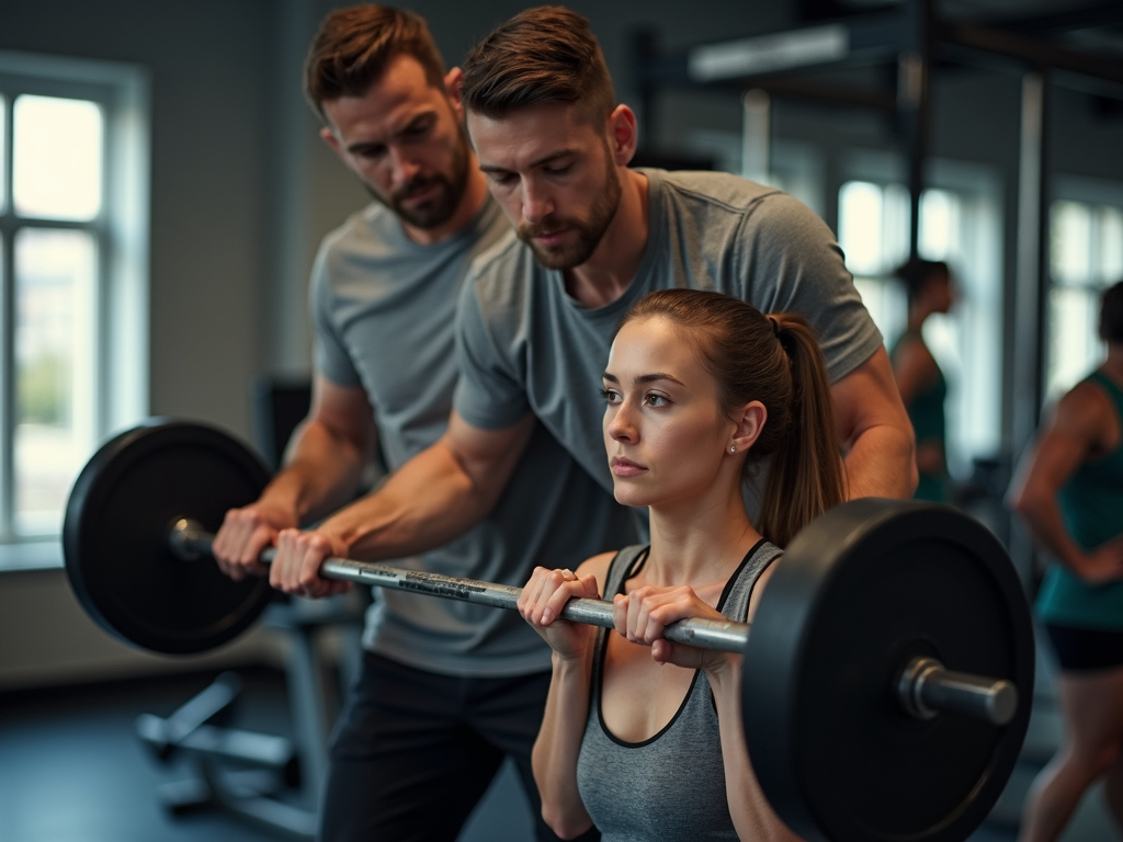 Kişisel antrenör ile çalışan bir sporcu
