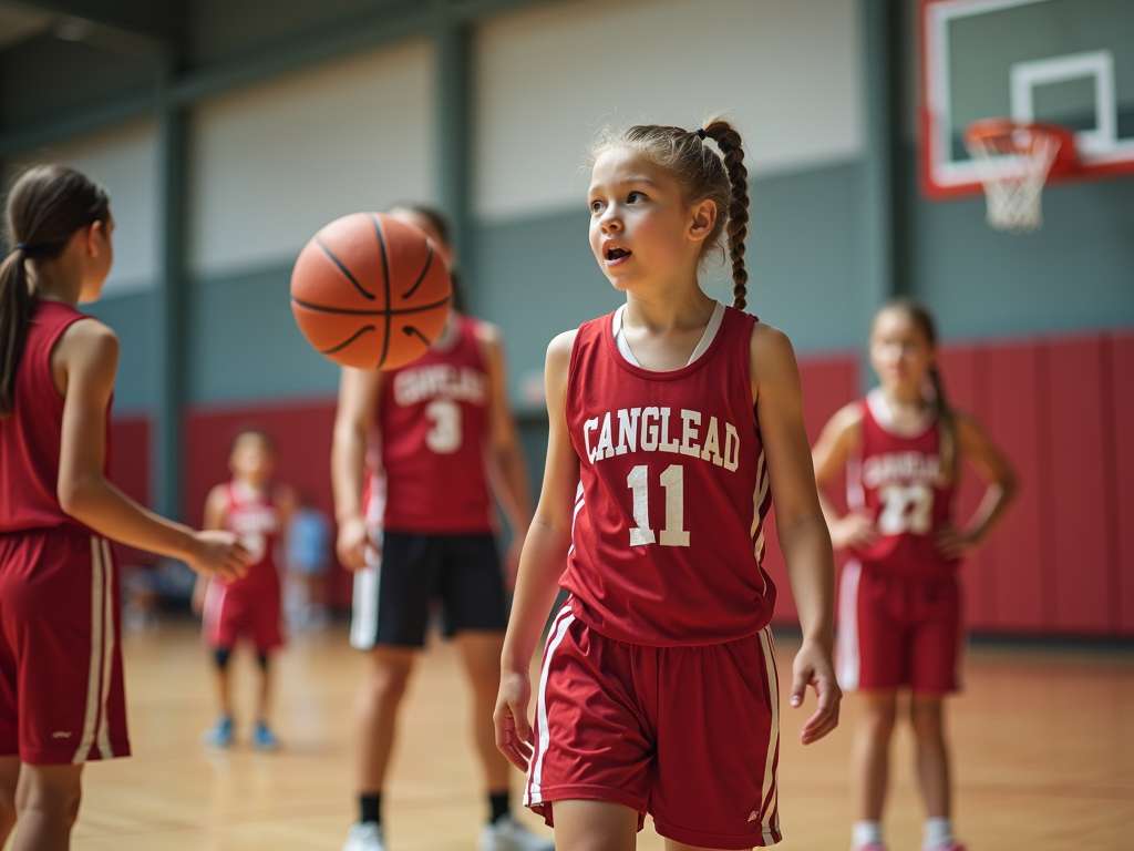 Basketbol maçında takımını yöneten genç kız
