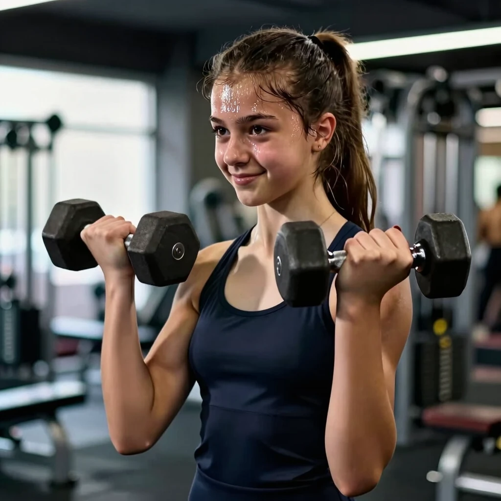Spor salonunda ağırlık antrenmanı yapan genç kız