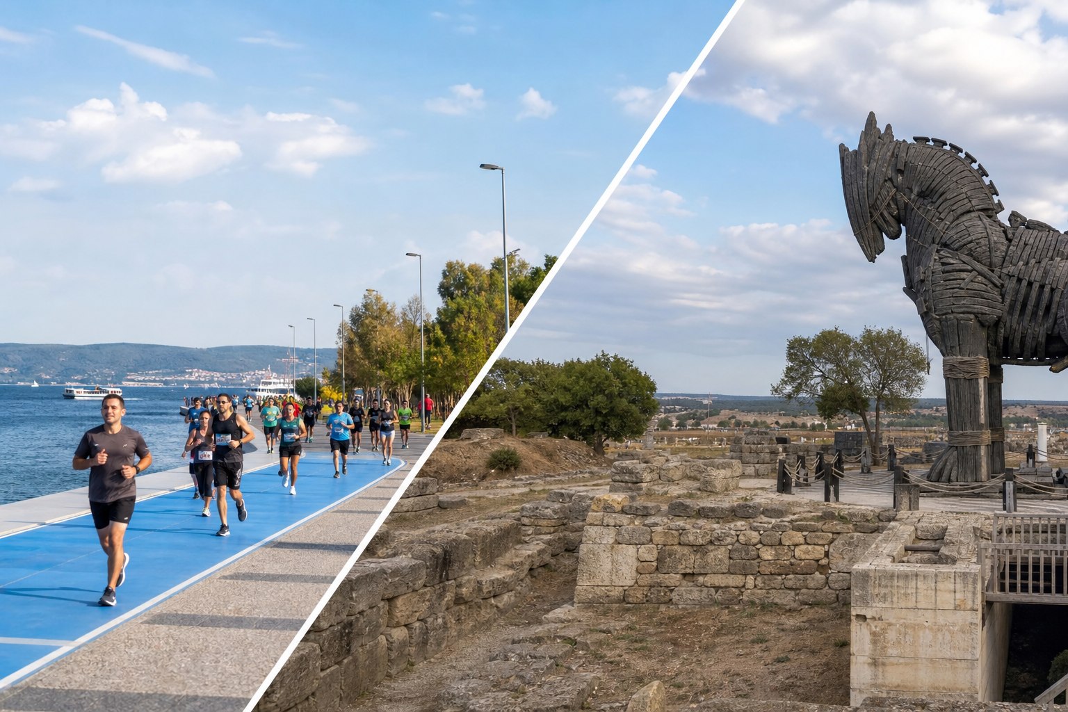 Çanakkale sahilinde spor etkinlikleri ve Troya Antik Kenti