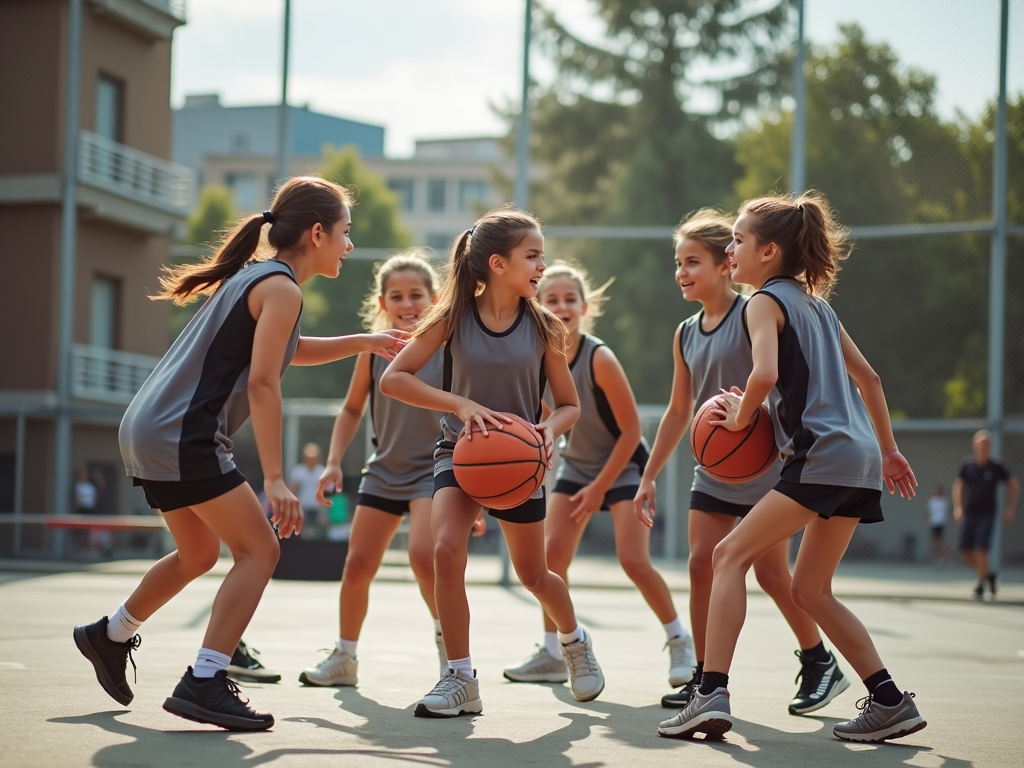 Genç kızlar Çanakkale'de basketbol oynuyor