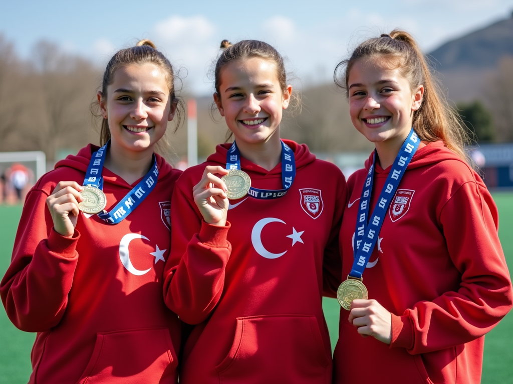 Spor etkinliğinde madalya kazanan kızlar