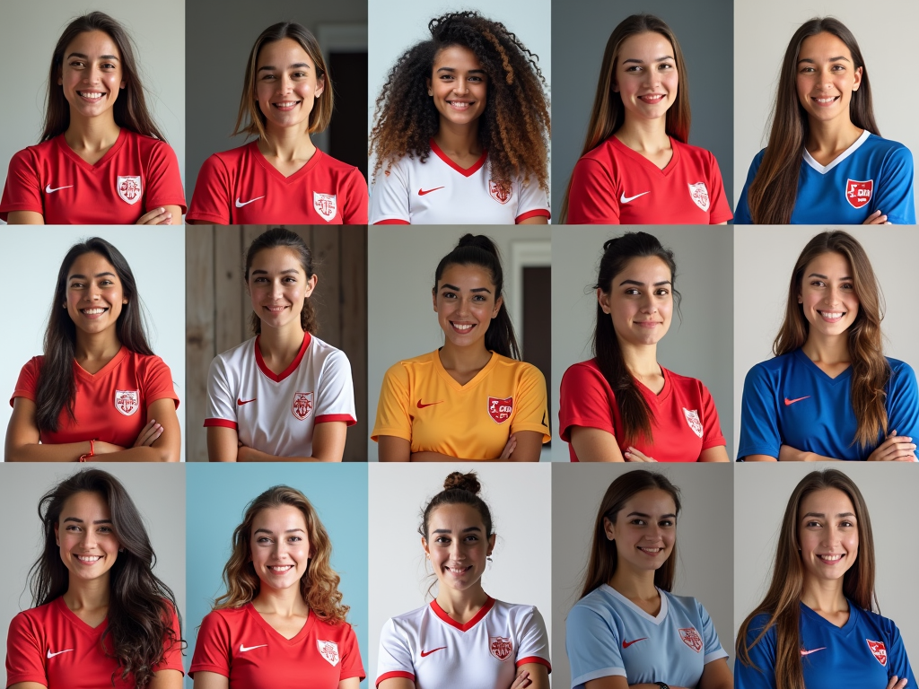 Çanakkale’deki farklı spor kulüplerini temsil eden genç kadınların kolajı, çeşitli spor kıyafetleriyle gülümseyerek poz veriyor.