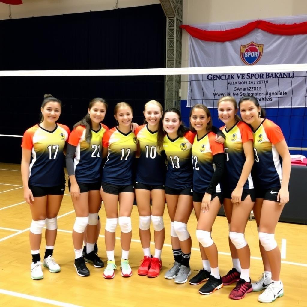 Çanakkale’de bir spor salonunda voleybol maçından sonra gülümseyen genç kızlar.