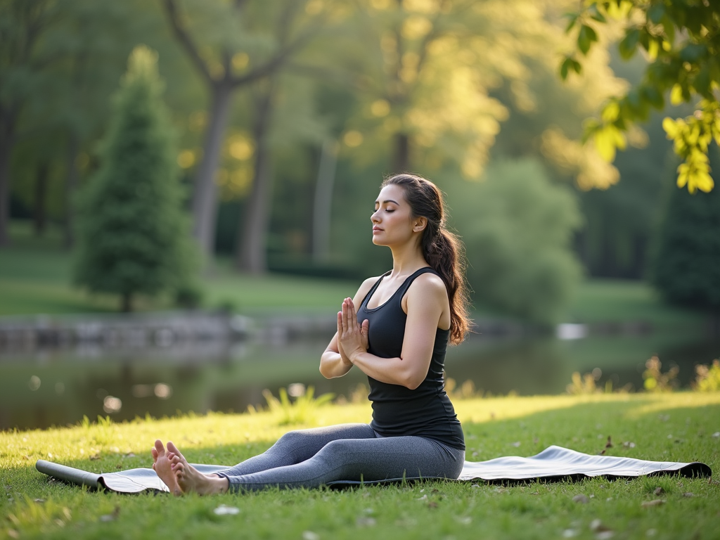 Parkta yoga yapan genç kadın
