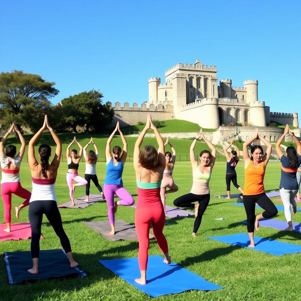 Çanakkale’de Çimenlik Kalesi önünde yoga yapan kadın sporcular