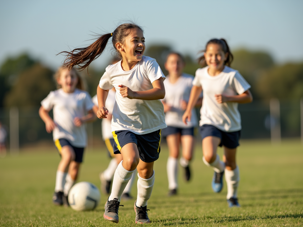 Güneşli bir günde futbol oynayan genç kızlar