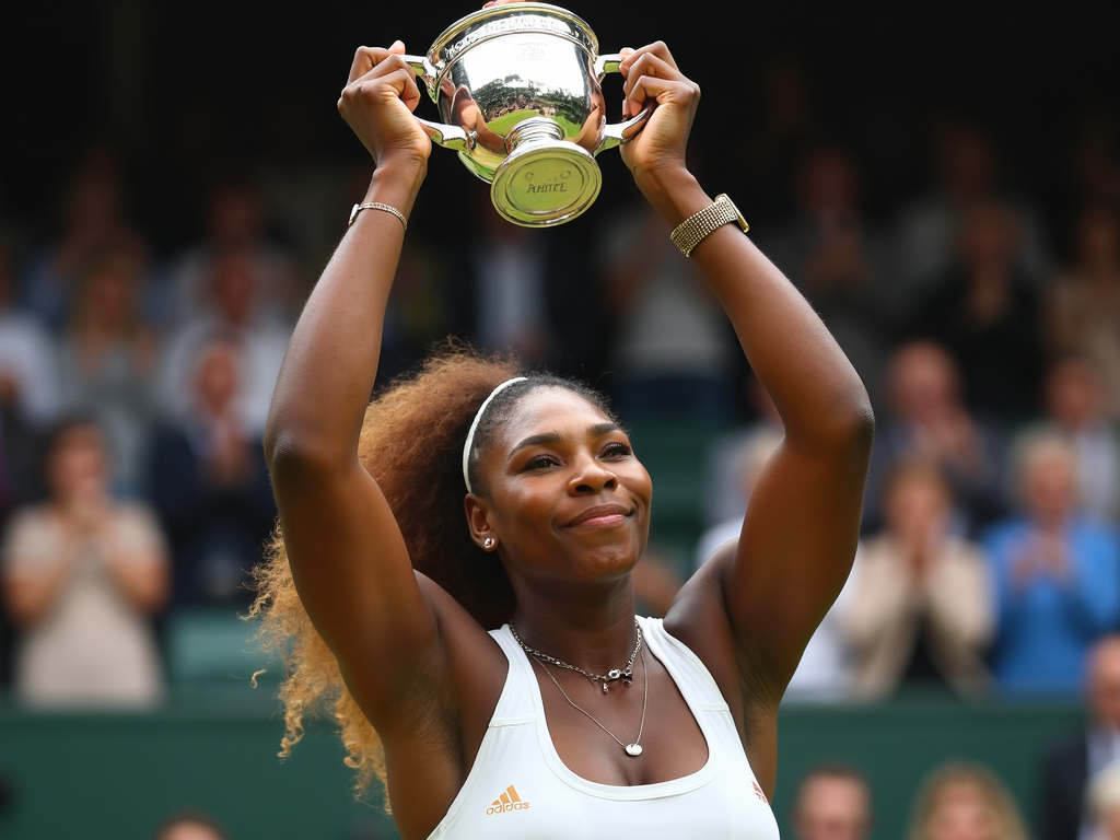 Serena Williams’ın bir Grand Slam turnuvasını kazandıktan sonra kupayı havaya kaldırdığı zafer anı