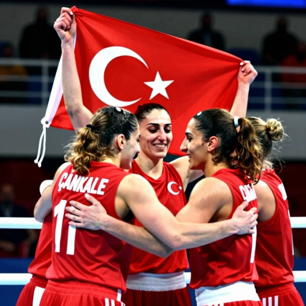 Çanakkale'li kadın sporcular zafer kutlarken