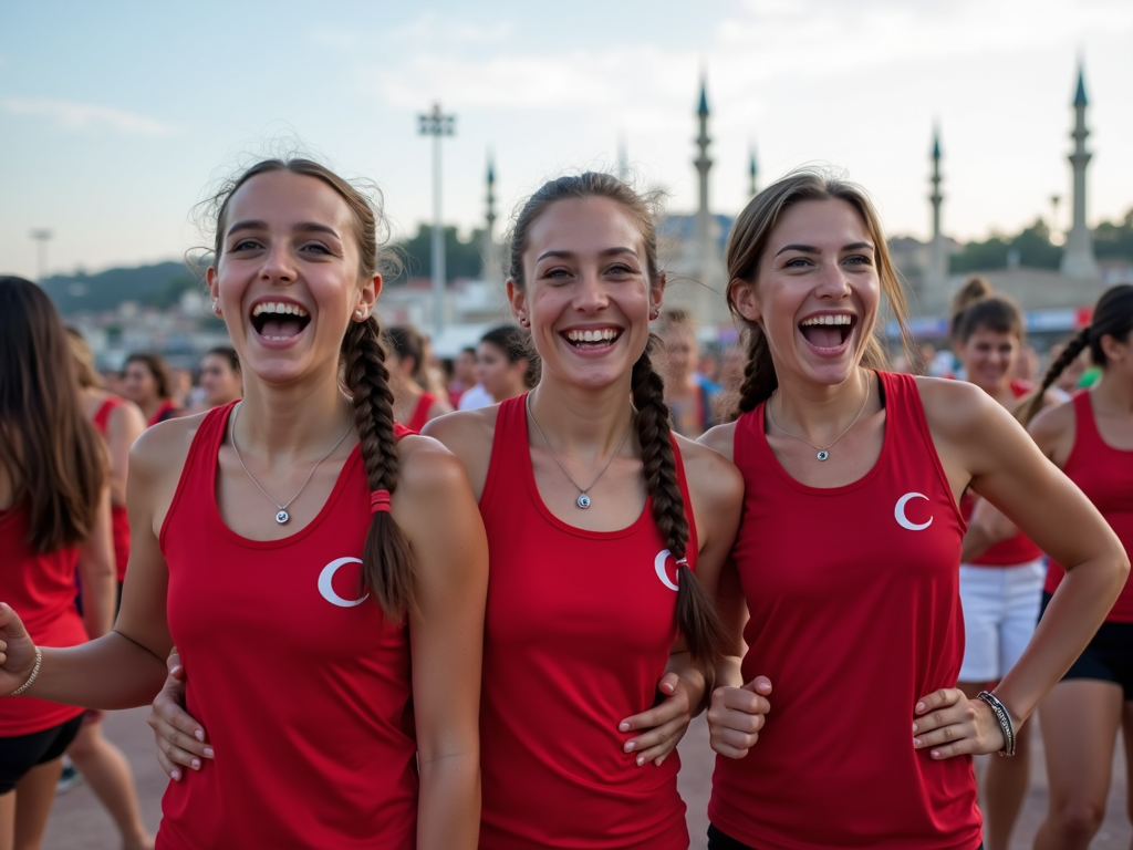 Çanakkale'deki spor etkinliklerinde makyajlı kızlar, sporun sosyal ve duygusal faydalarını sergiliyor.