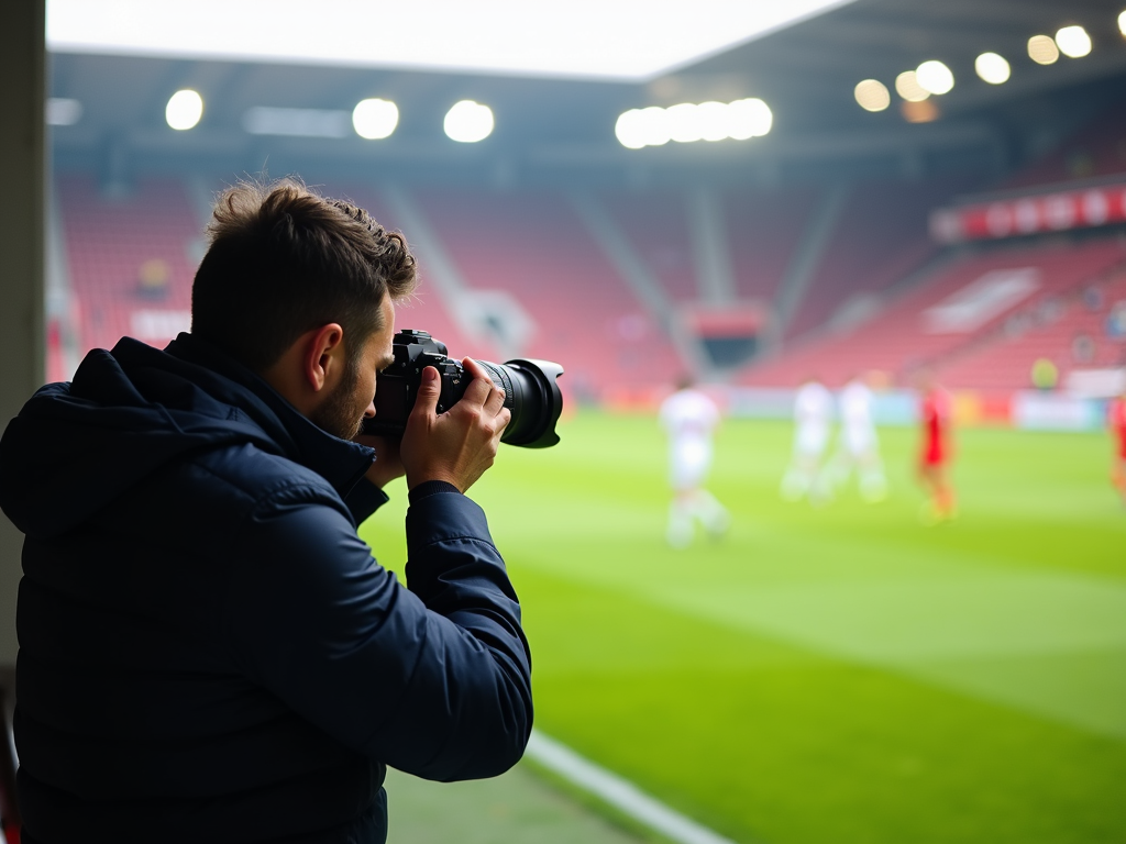 Çanakkale'de bir futbol maçında saha kenarında pozisyon alan bir fotoğrafçı