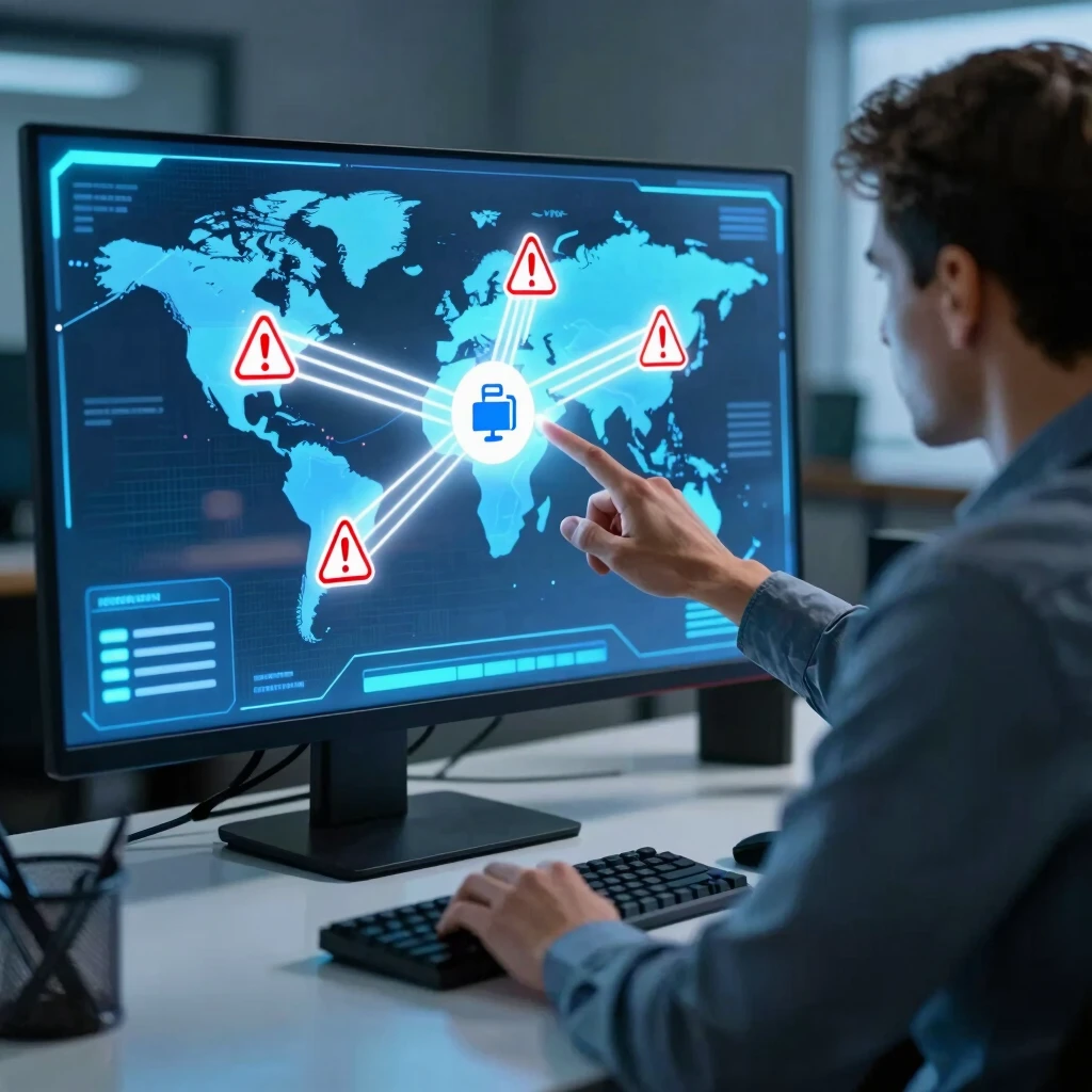 Siber güvenlik uzmanı VPN şifreleme tünellerini gösteren hologram ekranı