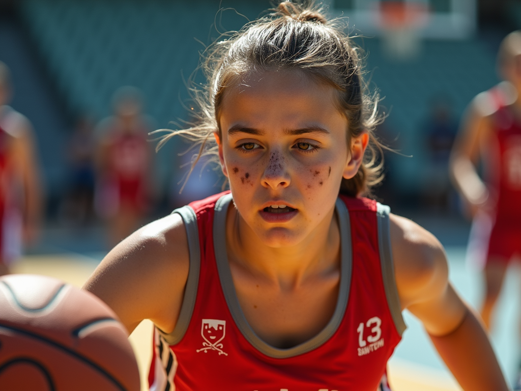 Basketbol oynayan makyajlı kızın aksiyon anı