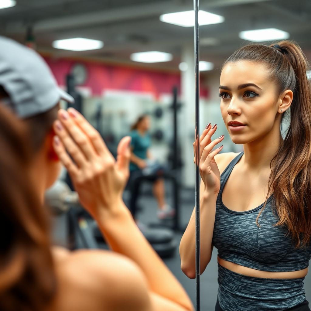 Spor salonunda makyajını tazeleyen kadın sporcu, sabitleyici sprey kullanıyor.