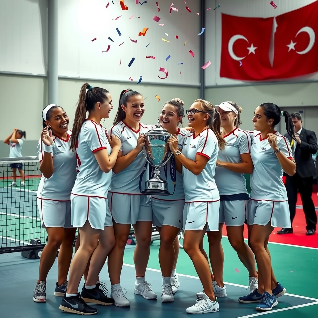 Türk kadın tenis takımı lig şampiyonluğunu kutluyor