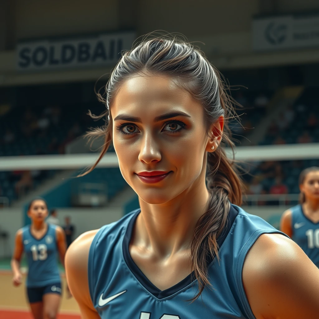 Voleybol maçında doğal makyajlı kadın sporcu