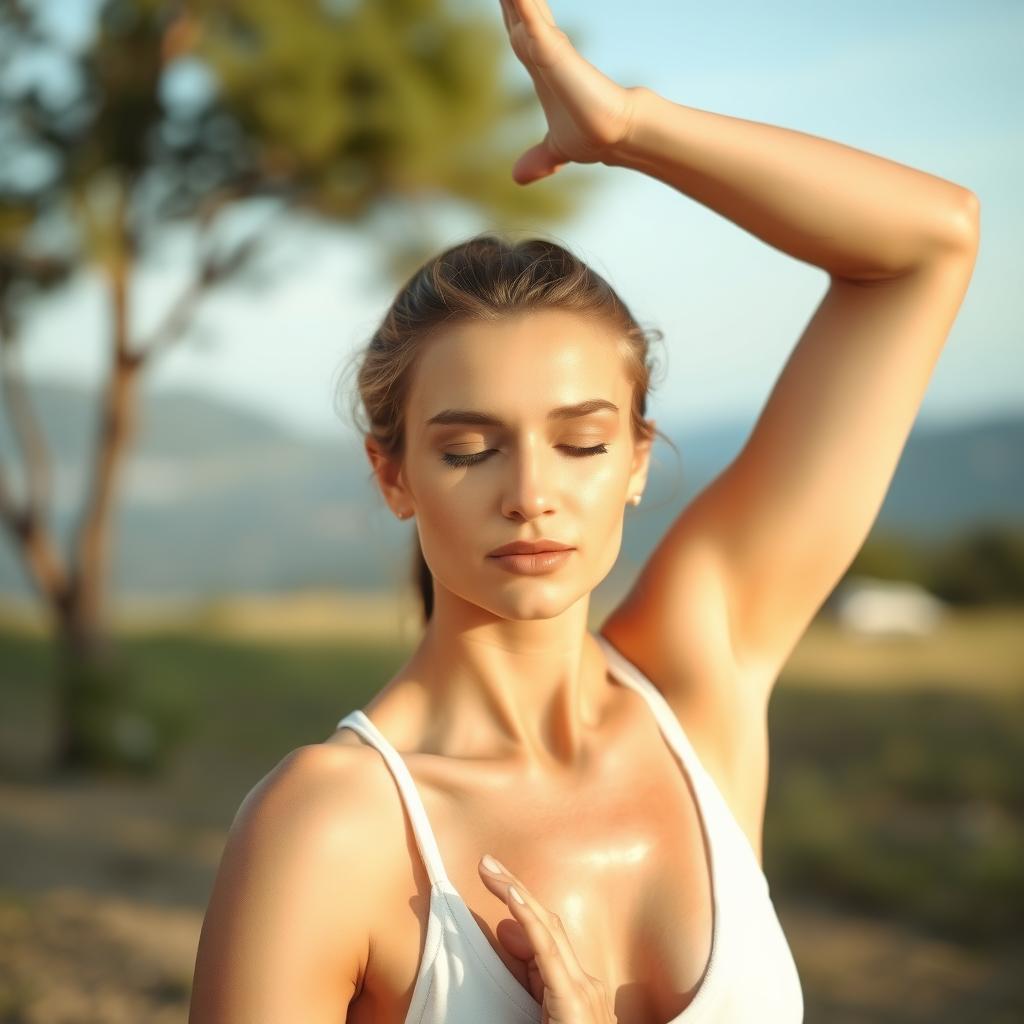 Çanakkale’de yoga yapan sporcu kadın, doğal makyajıyla.