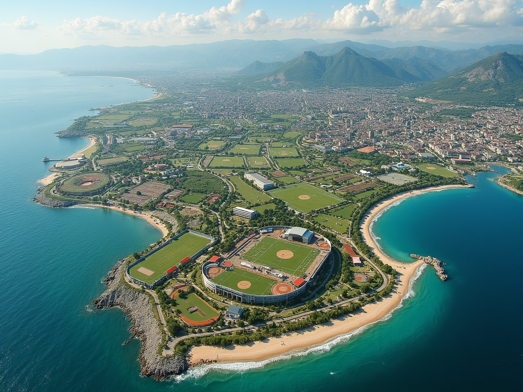 Çanakkale şehrinin hava görüntüsü ve çeşitli spor alanları