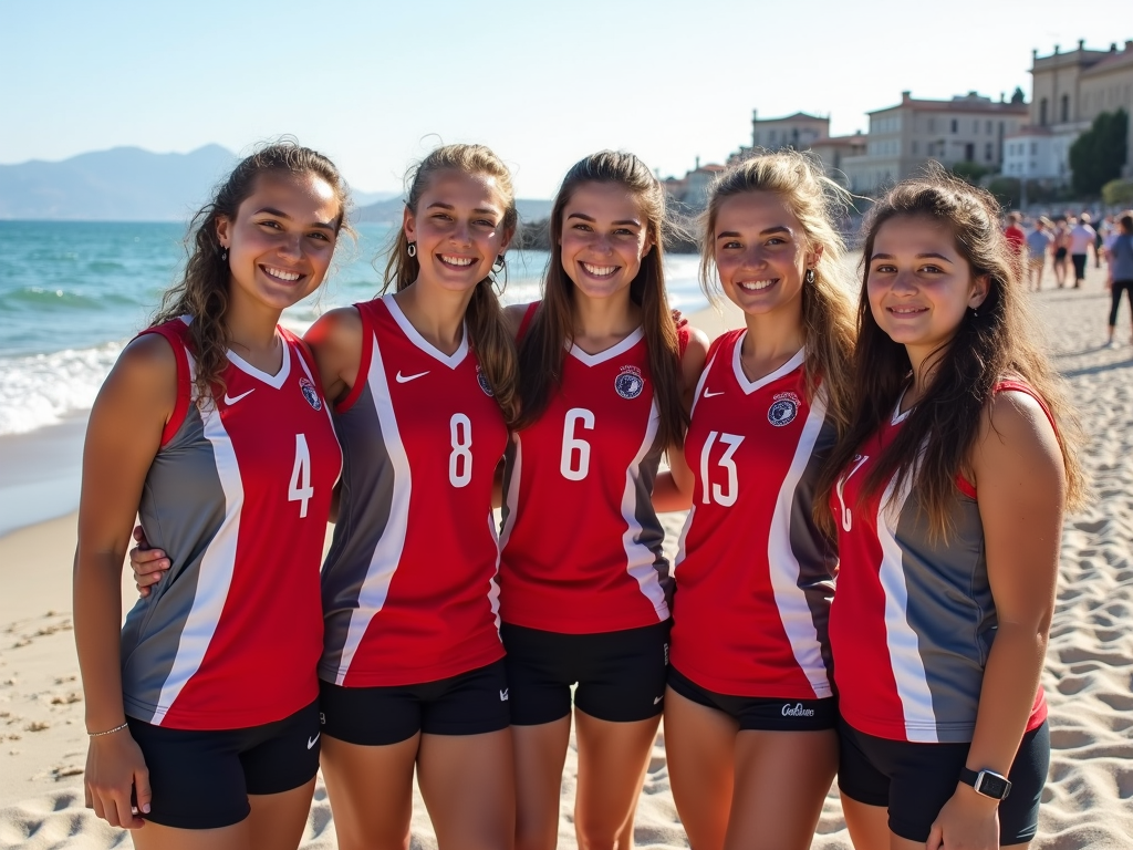 Çanakkale'de voleybol maçı sonrası poz veren genç kızlar